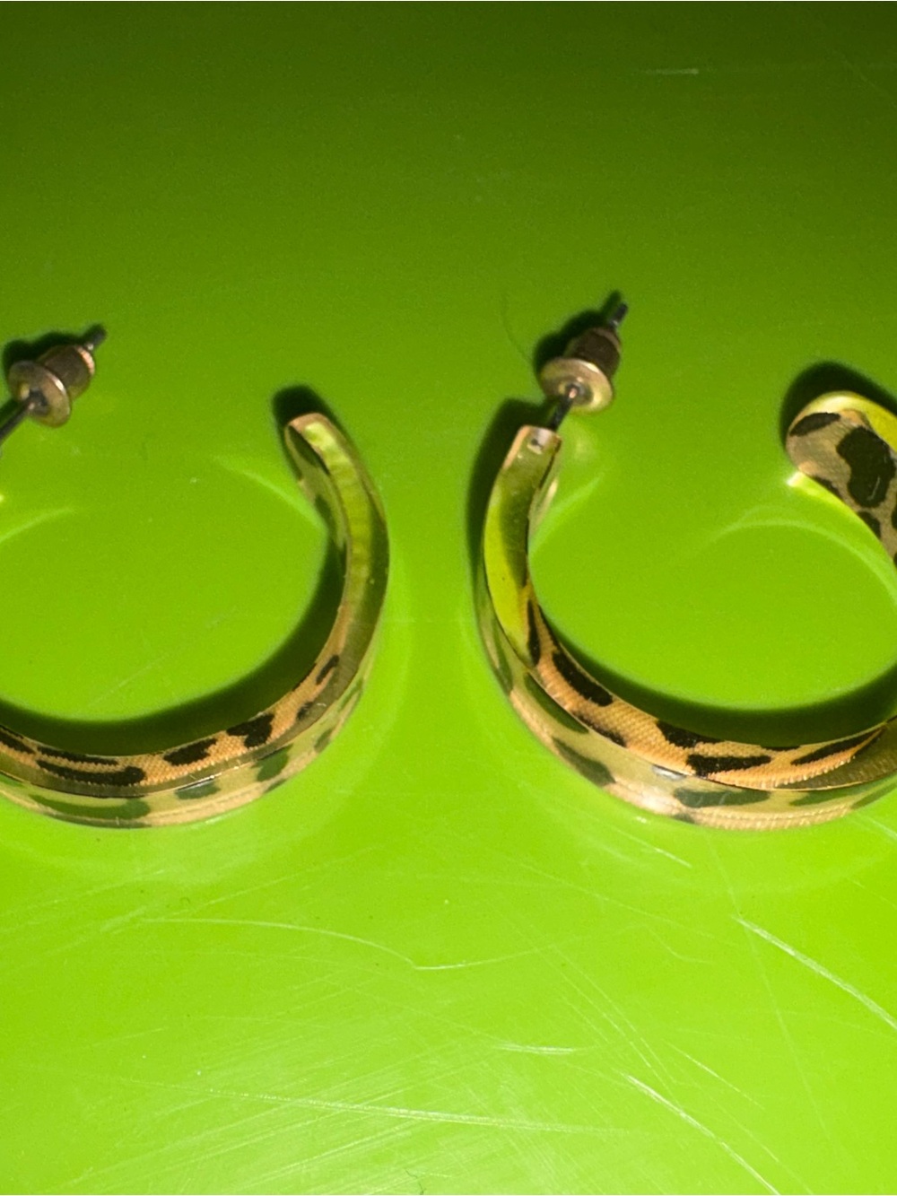 Gold-Tone Leopard Print Hoop Earrings - Women's Fashion Hoops